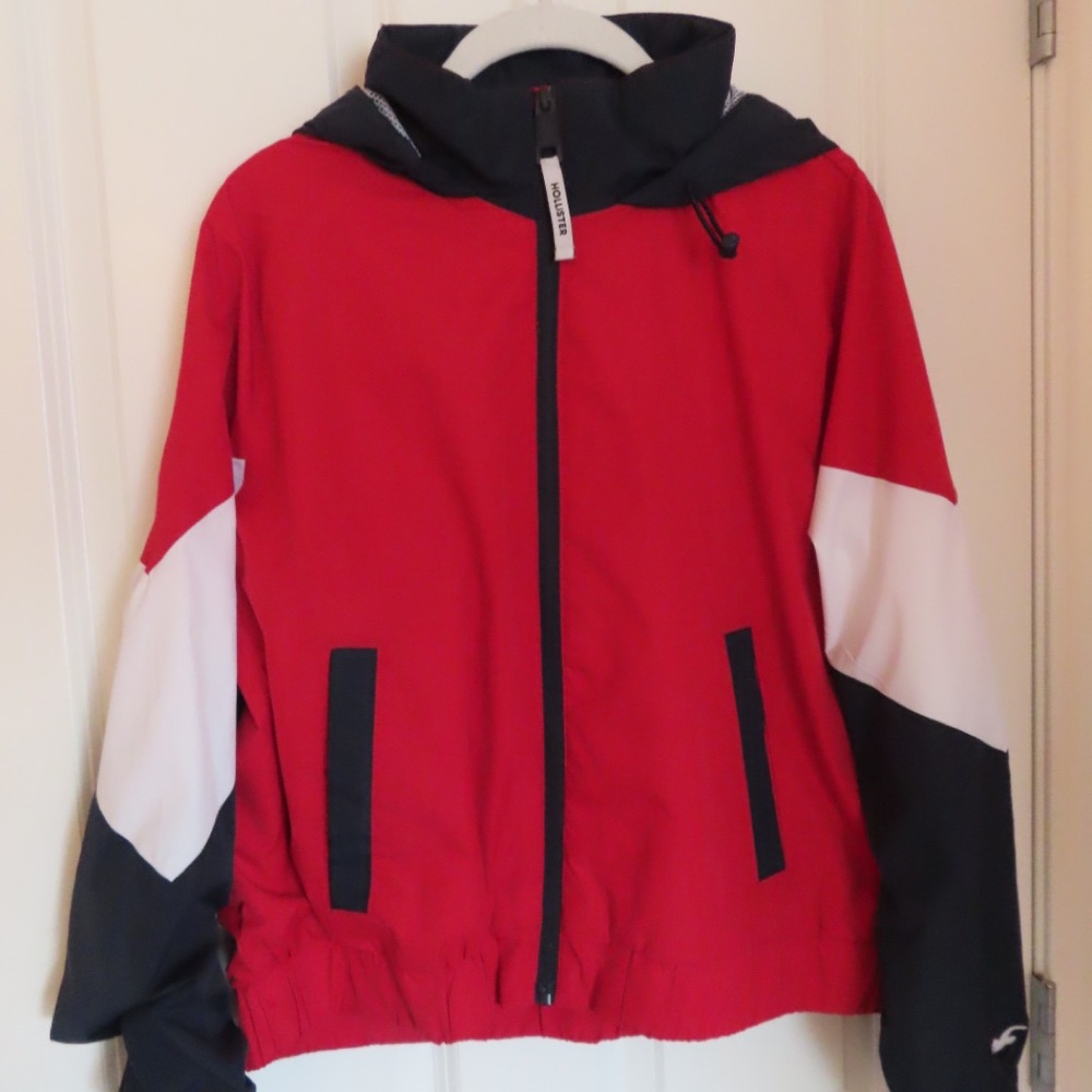 Hollister zip up red white and blue windbreaker